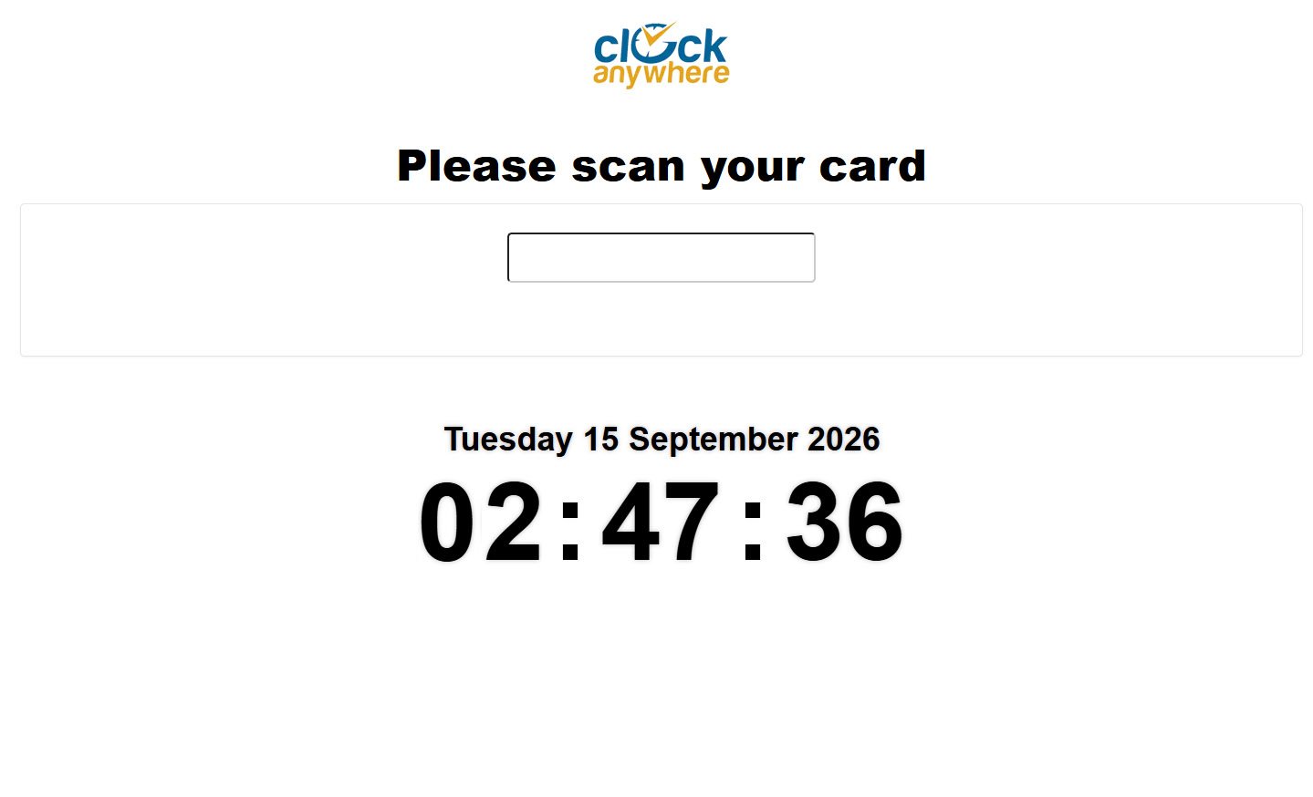 ClockAnywhere punch kiosk asking employees to scan their card